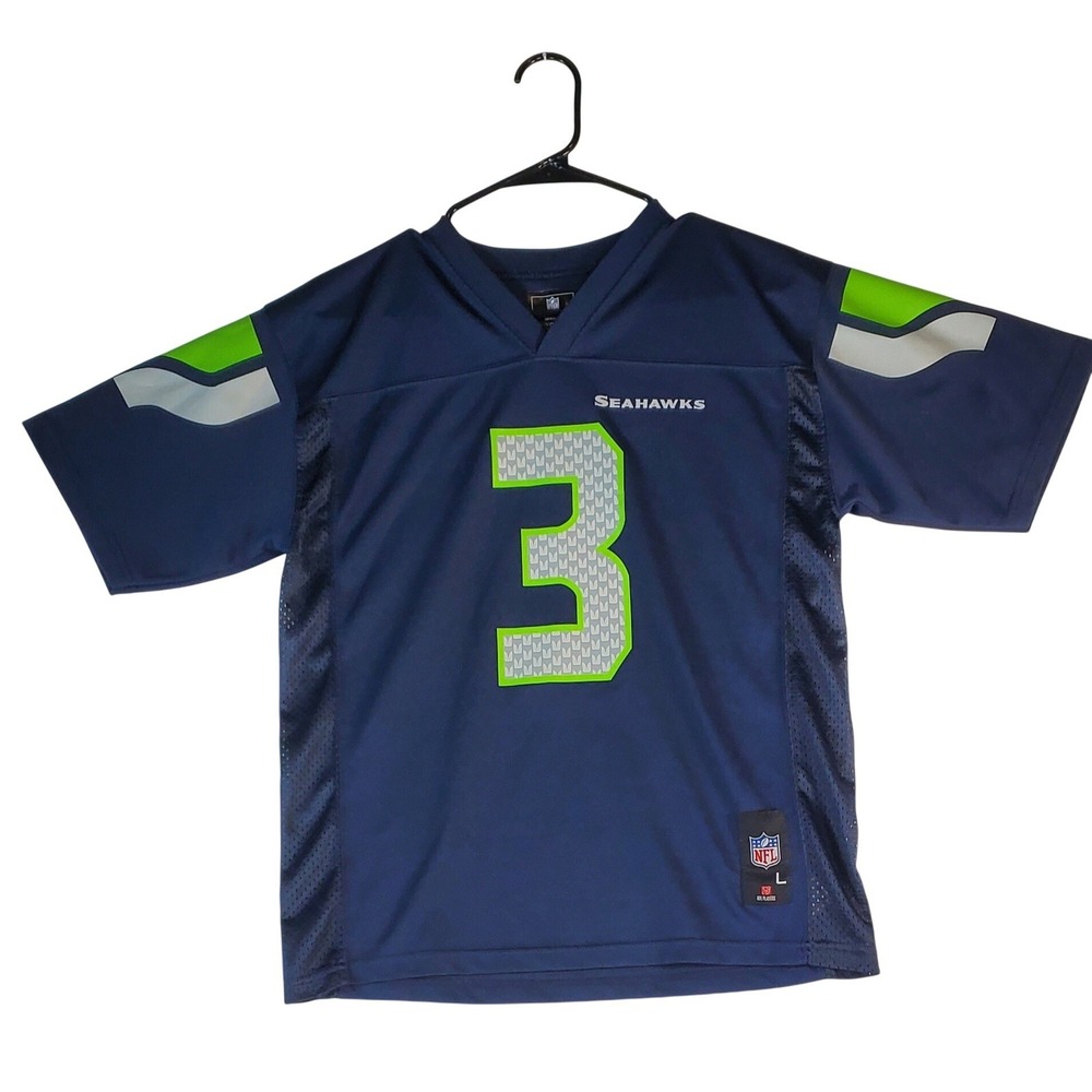 Seattle Seahawks Russell Wilson Jersey Youth‎ Large NFL Football Navy Green